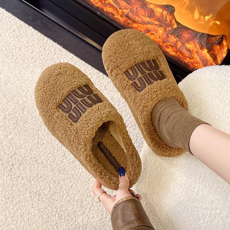 One pedal of fluffy shoes for women to wear 2025 new Korean version of gentle fairy wind Doudou shoes for women winter velvet cotton shoes