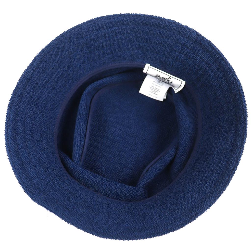 Excellent HERMES hat HERPER Tile fabric bucket hat with logo patch Navy 57 Used