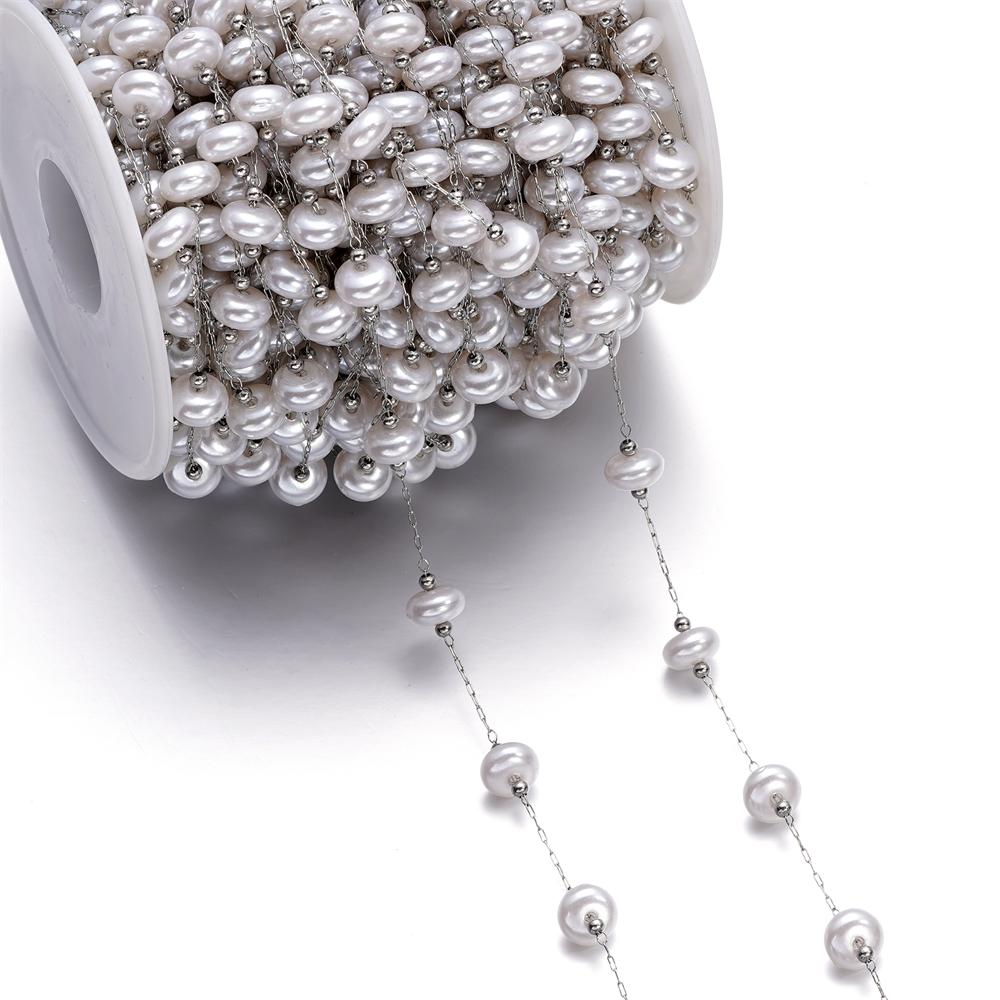 1Meter Gold Color Stainless Steel Imitation Pearl Beads Chain for DIY Necklace Bracelet Anklet Findings Jewelry Making Supplies