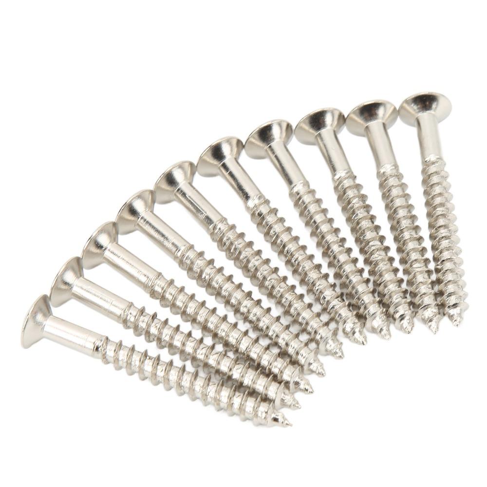 10PCS Silver Guitar Neck Plate Screws Metal Neckplate Mounting Screws  For Guitar