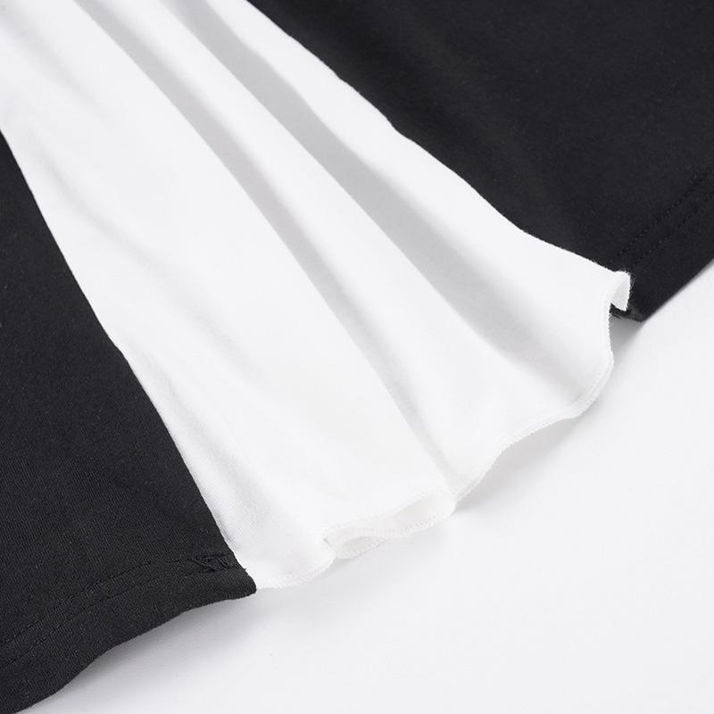 Women Black White Color Block Square Neck Bow Detail Puff Sleeve Slim Fit Casual Blouse