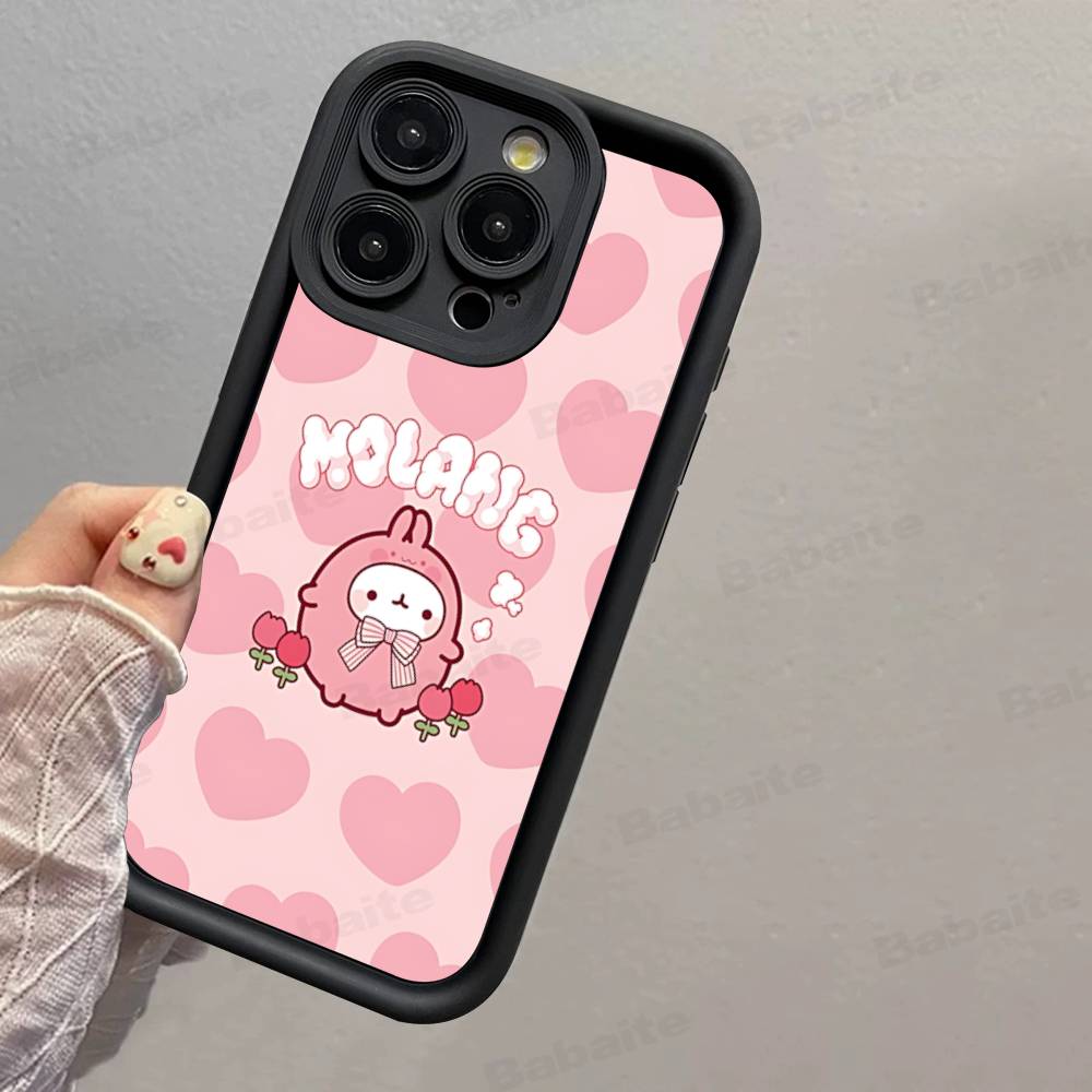 Kawaii Cute Rabbit M-MolangS Anime Silicone Soft Phone Case For IPhone 17 16 15 14 Plus 13 12 Mini 11 Black Cover
