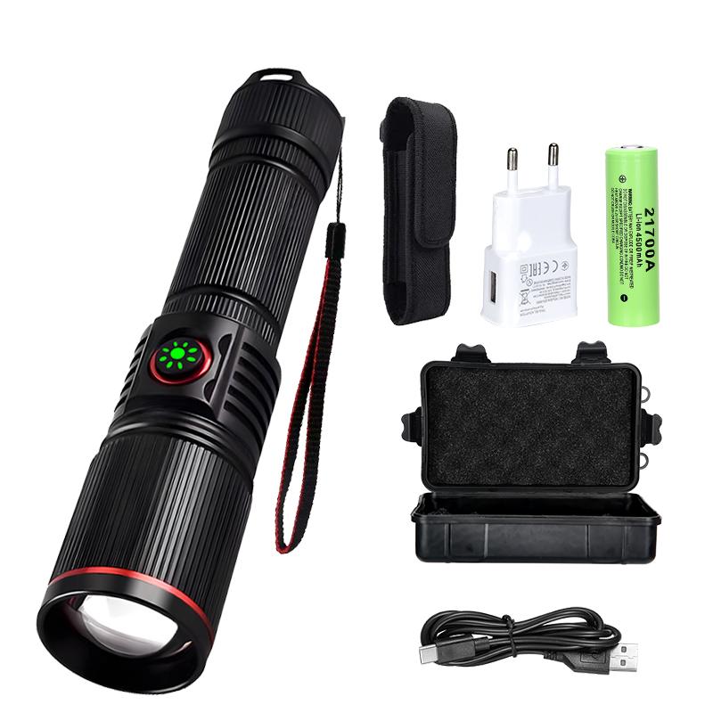 Ultra Bright LED Aluminum Alloy Flashlight USB Rechargeable Telescopic Zoom Torch Outdoor Stepless Dimming Camping Flashlights