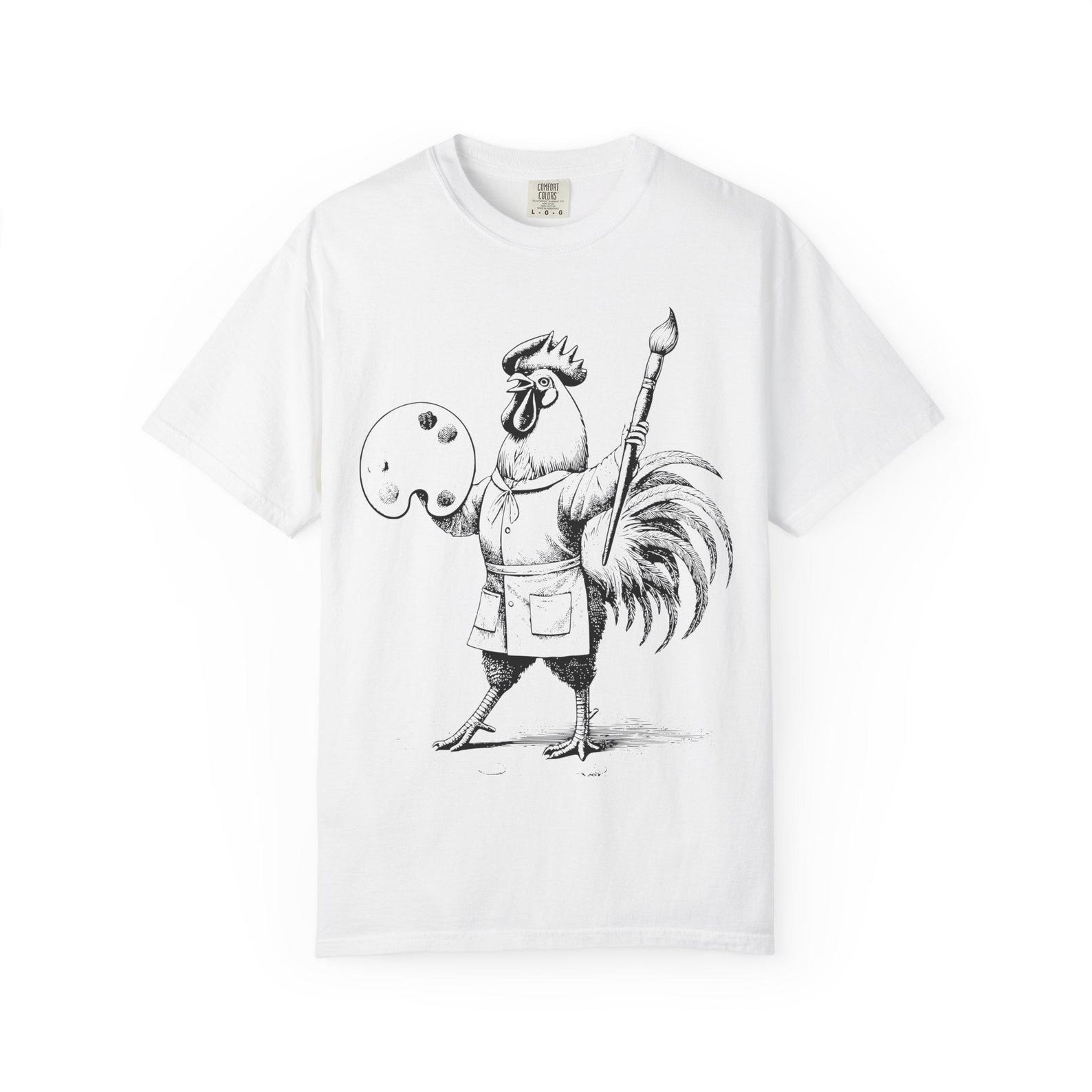 Artistic Rooster Line Art T-Shirt: Garment-Dyed Cotton Tee, Gift for Artists L
