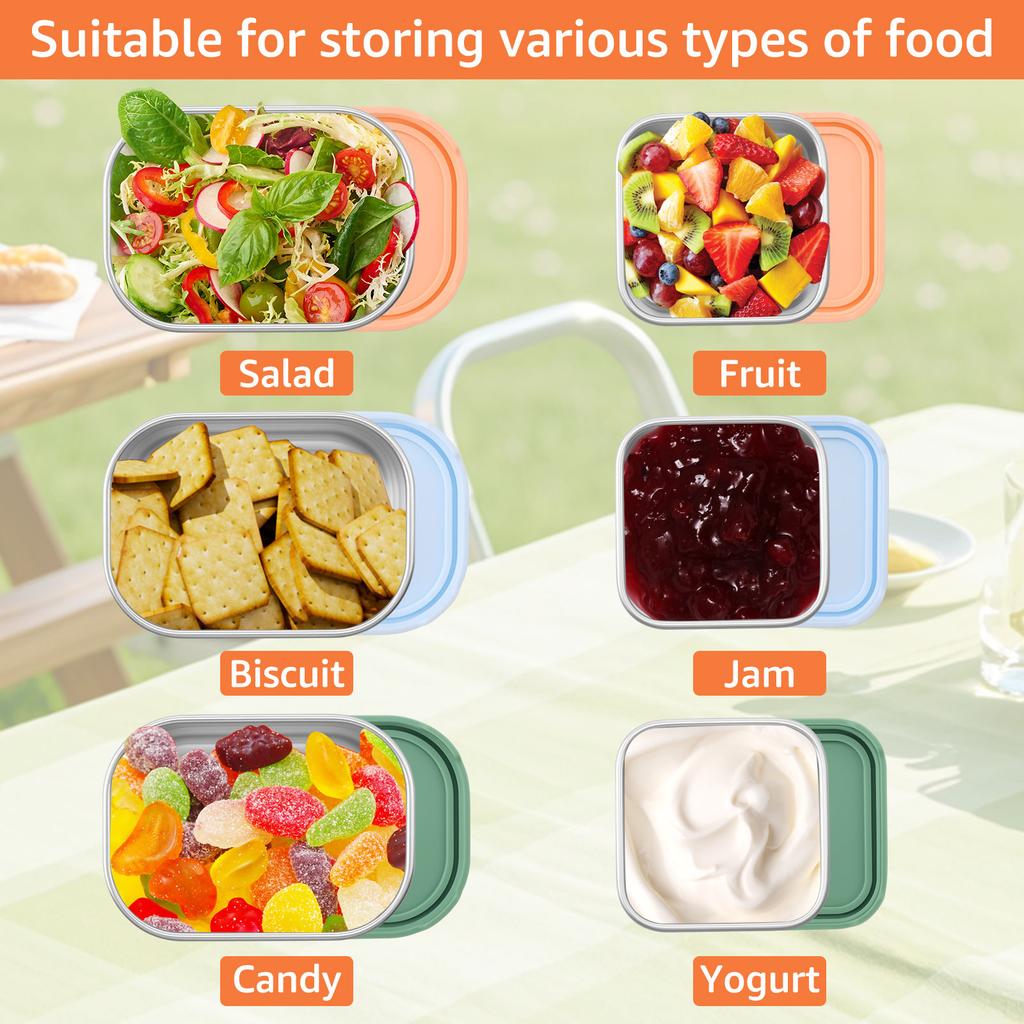 6Pcs Salad Dressing Container 230/130ml Reusable Stainless Steel Cup Small Food Storage Container For Lunch Box and Picnic