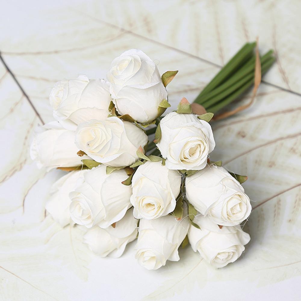 Многоцветная искусственная роза, 12 голов, реалистичный букет цветов, свадебное украшение белый