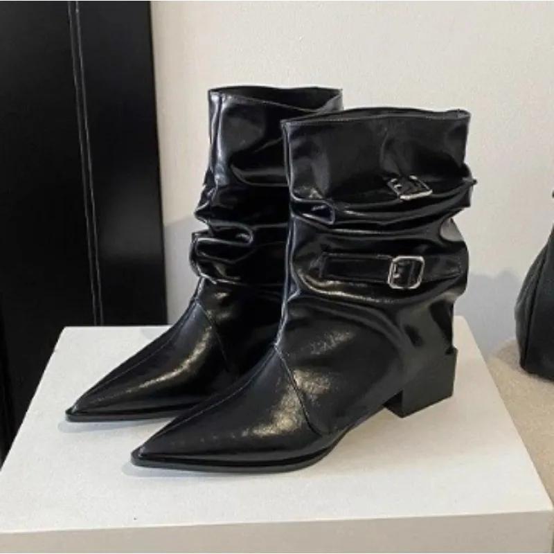 New Retro Style Women Knee High Boots Fashion Belt Buckle Shoes Autumn Winter Wedges Heel Women'S Knight Long Boot  Mujer
