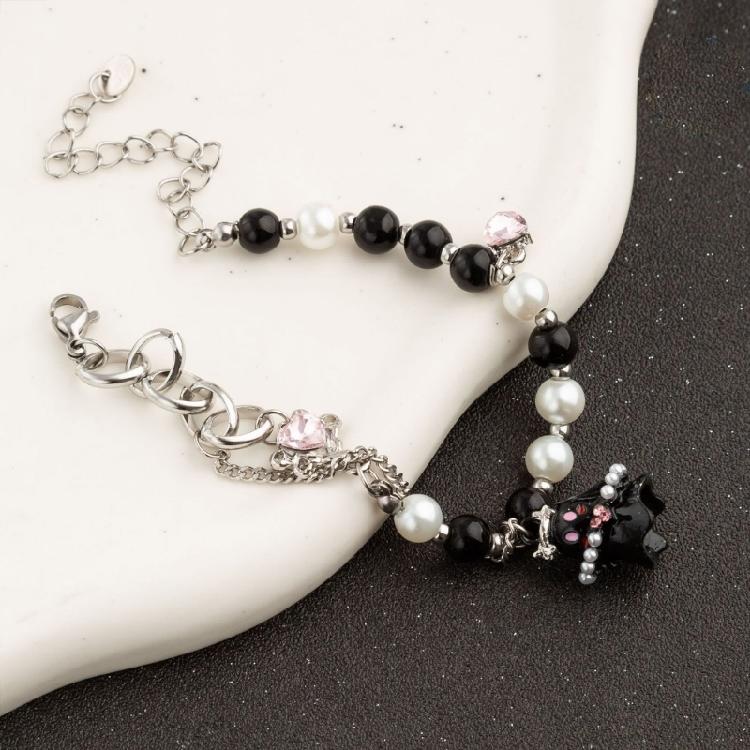 Black White Beaded Bracelets for Women Sweet Aesthetic Charm Bracelets Jewelry
