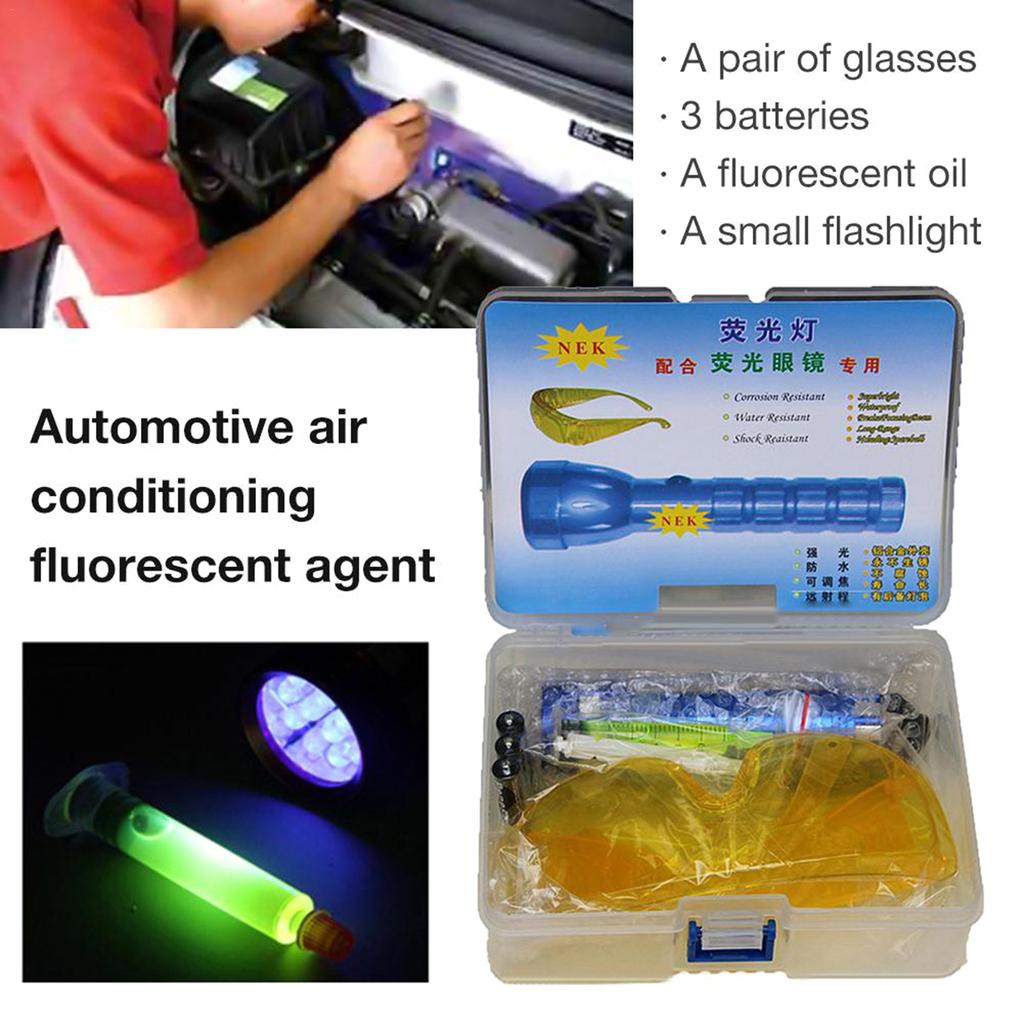 Auto Air Conditioner Leak Detector Tool Flashlight Oil AC Dye Leak Test Detection Kit LED Flashlight UV-Protective-Glass