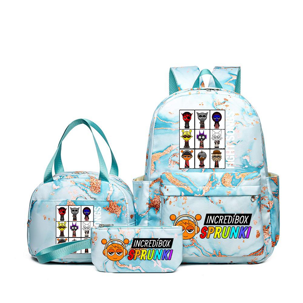 Rhythm box teen schoolbag sprunki cartoon print backpack pencil bag three-piece children's schoolbag 4
