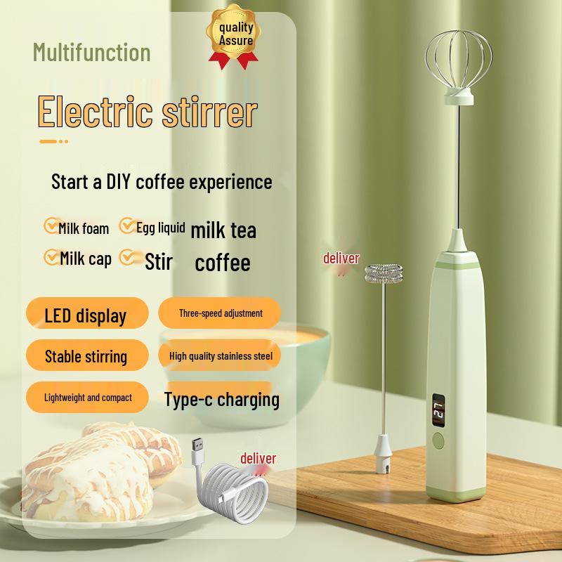 

2025 Новый ручной электрический вспениватель молока с цифровым дисплеем для выпечки и взбивания сливок Digital Display Milk Frother светло-зеленый