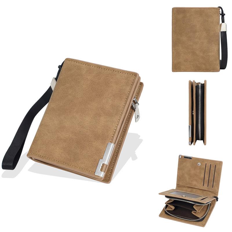 Baellerry Men Short Wallets with Hand Strap Zipper Coin Purse Business Card Holder Wallet
