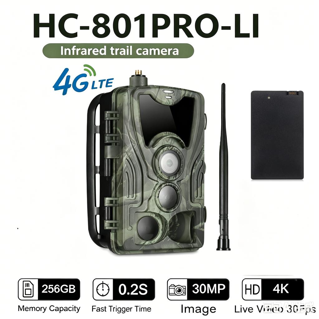 4G Hunting Camera with APP Cloud Service HC801PRO-LI 30MP 4K Night Vision Photo Trap Rechargeable 5000mAh Battery