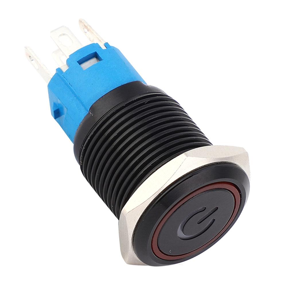 2PCS Black Self Locking Metal Switch IP65 Protection with LED Lamp and Symbol 16mm