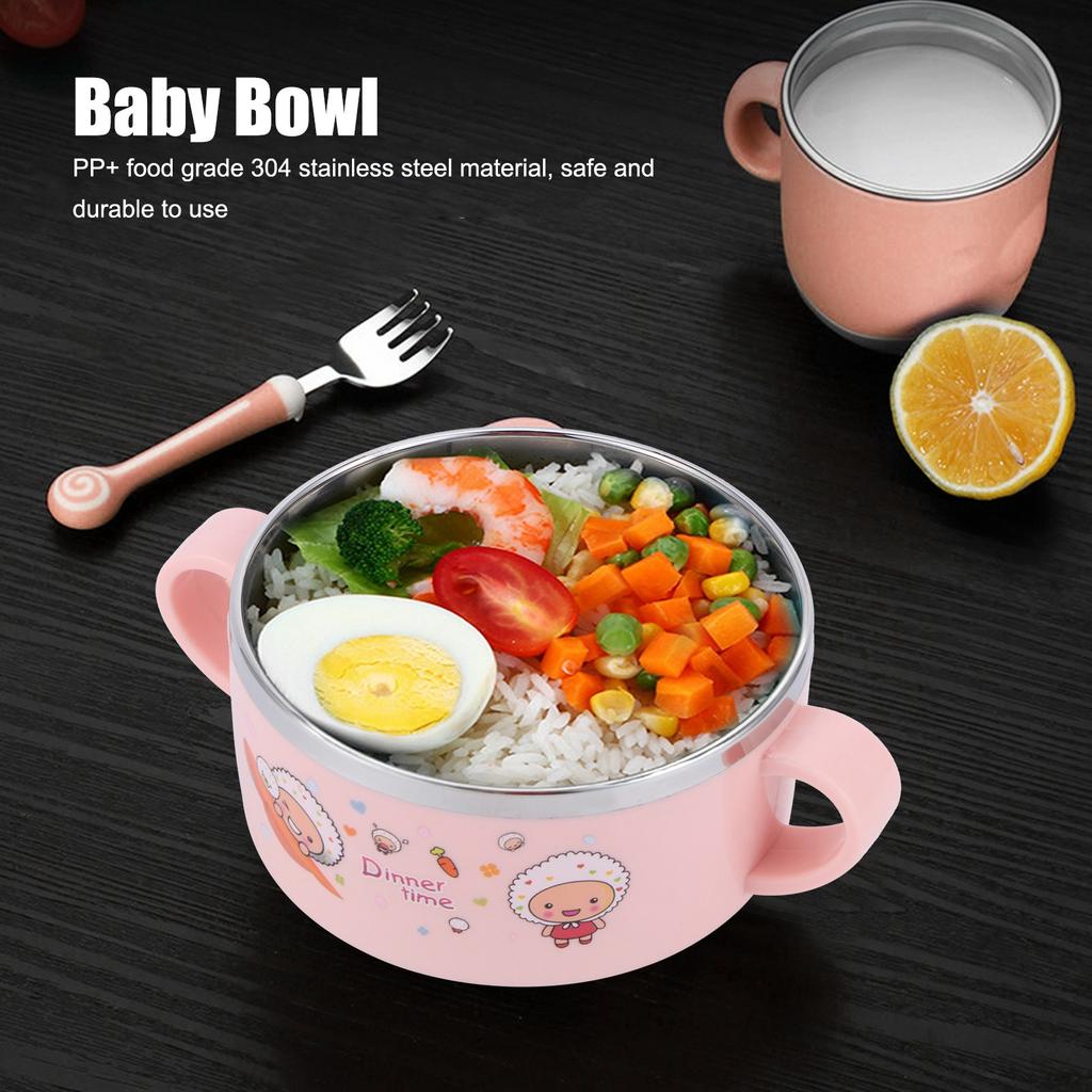 Baby Children Bowl Cartoon 304 Stainless Steel Rice Feeding Bowl with Lid Tableware