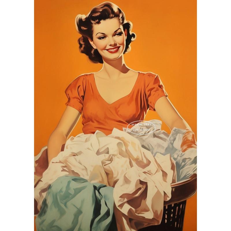 Laundry Day Woman Washing Machine Cat Wall Art Canvas Painting Nordic Poster Print Toilet Pictures for Living Room Decoration