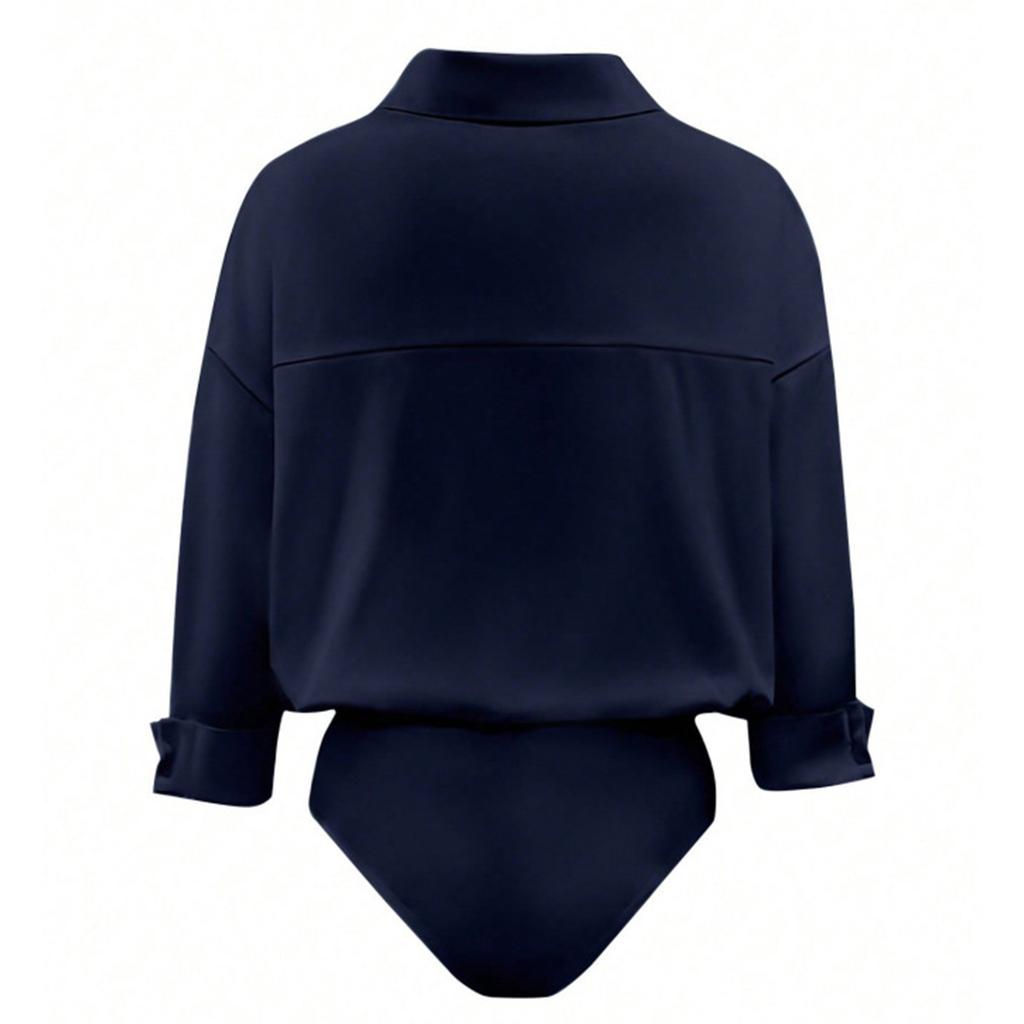 Women's Long Sleeve V-Neck Collar Bodysuit Blouse, Business Casual  Work Top
