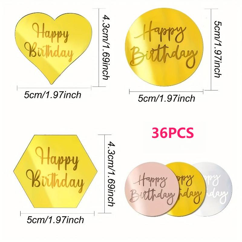 

54pcs Acrylic Cupcake Toppers Mirror Acrylic Cake Topper Happy Birthday Cake Toppers Round Birthday Party DIY Cupcake Decoration