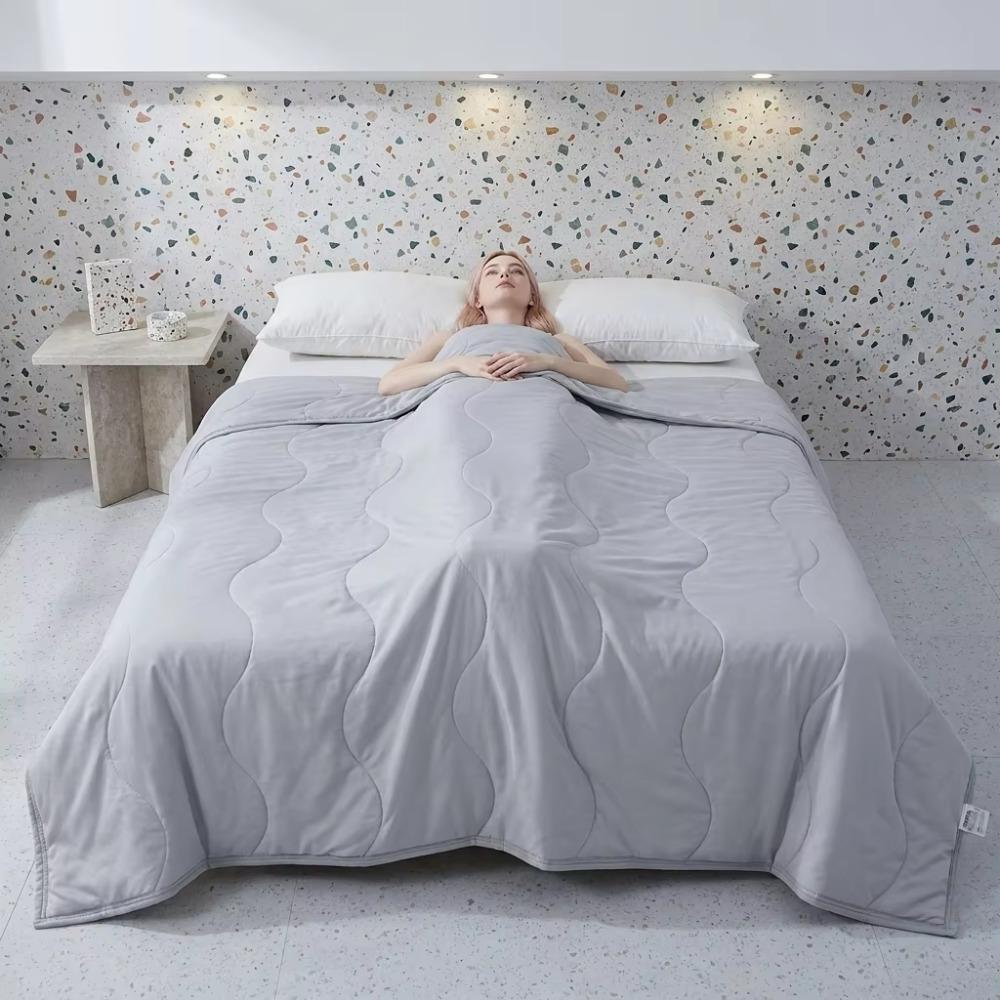 Solid Color Summer Ice Silk Quilted Quilt Thin Breathable Cooling Blanket Throw Blanket Dormitory