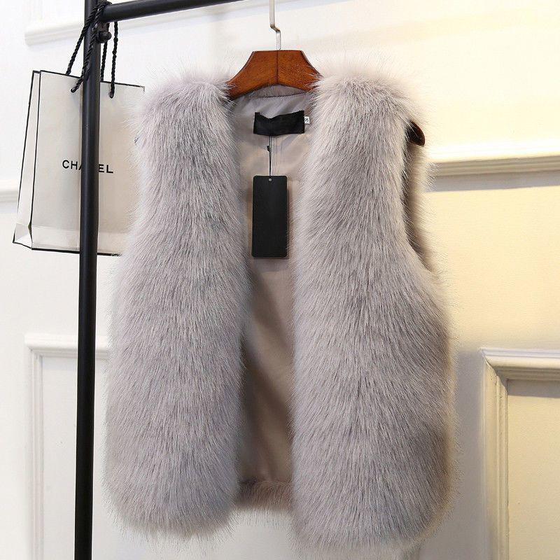 Plush Warm Women s Vest V Neck Loose Thicken Fake Fur Vest Coat 2026 Autumn Winter New Open Stitch Sleeveless Jacket Female S серый