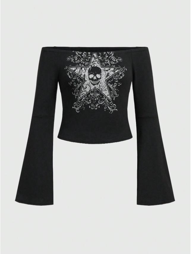 2026 Autumn/Winter Retro Street Style Y2K Printed Slim Fit Women's Tops