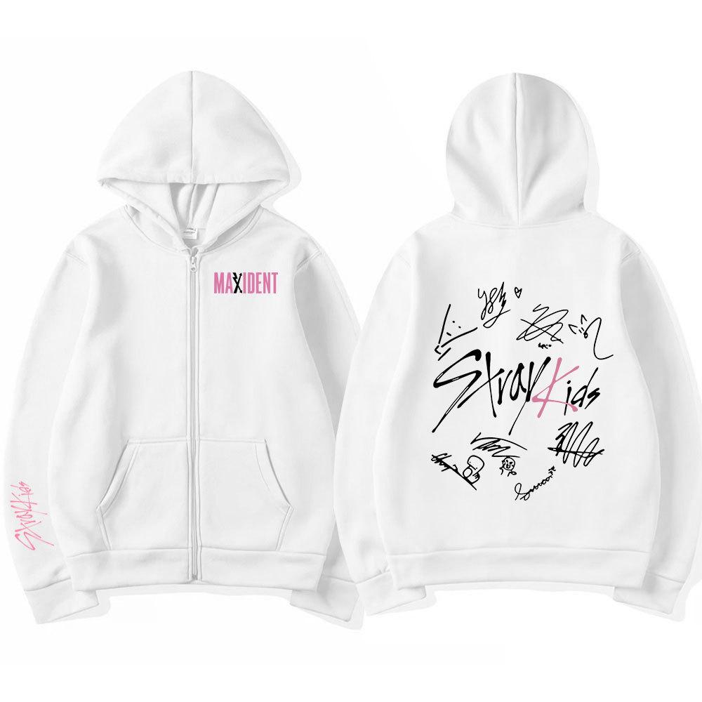 Unisex Harajuku Stray Kids Maxident Print Zip-Up Hoodie, Hip-Hop Y2K Style