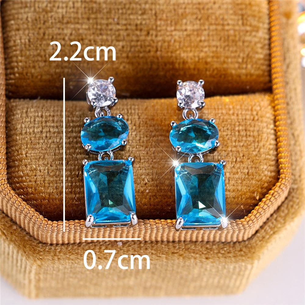 Cute Female Stone Blue Purple Zircon Stud Earrings Silver Color Wedding Jewelry For Women