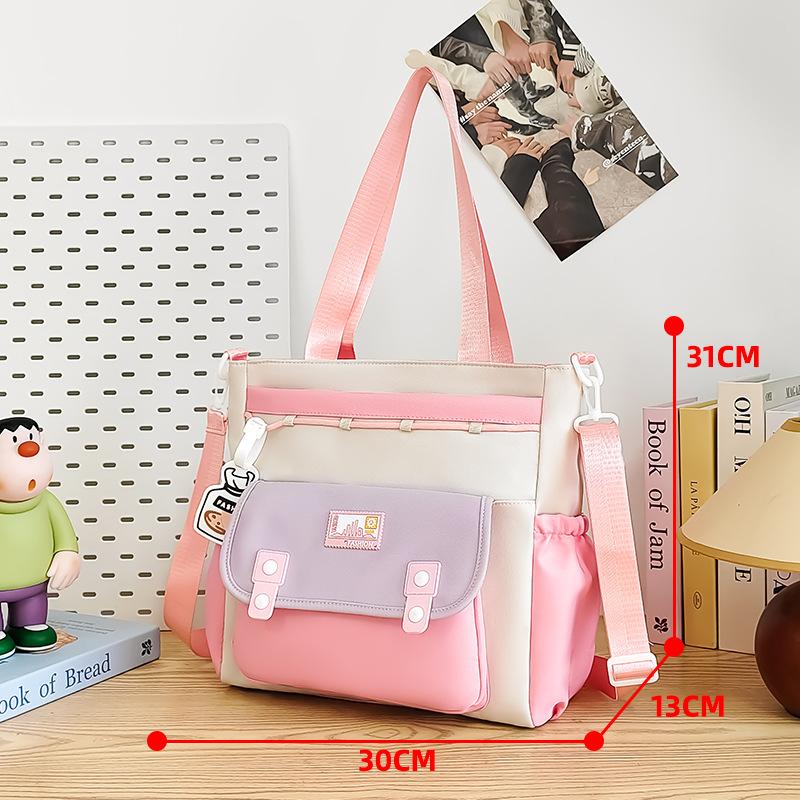 The Schoolbag Is Fresh and Cute, Contrasting Colors, Portable Messenger, Simple and High-value Class Tote