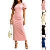 Abito casual elegante da donna con maniche a sbuffo e spacco per l'uso quotidiano estivo
