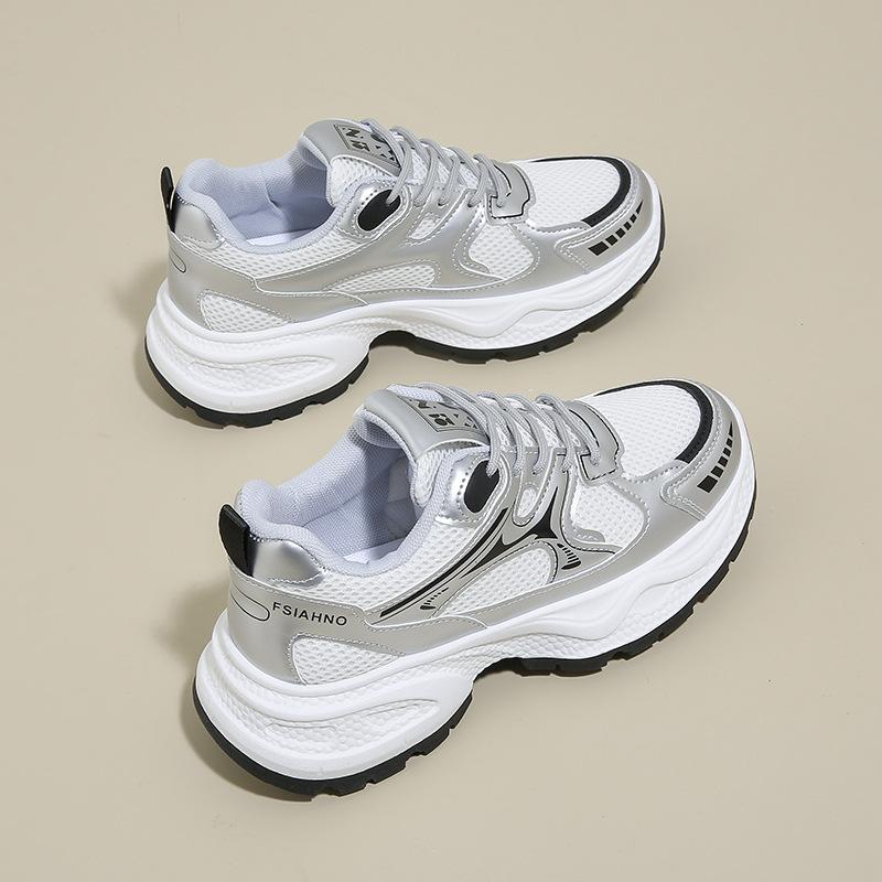 Thick-soled 22 spring new sports shoes breathable mesh soft-soled heightening casual shoes 36