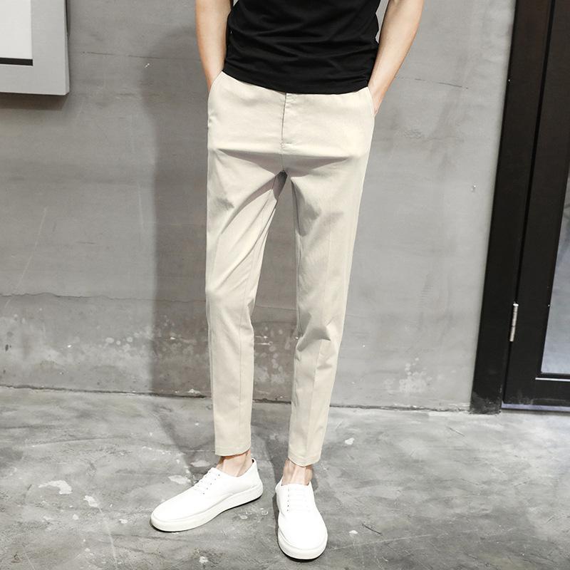 Men's Black Slim-Fit Nine-Point Casual Pants - Korean Style for Spring and Summer