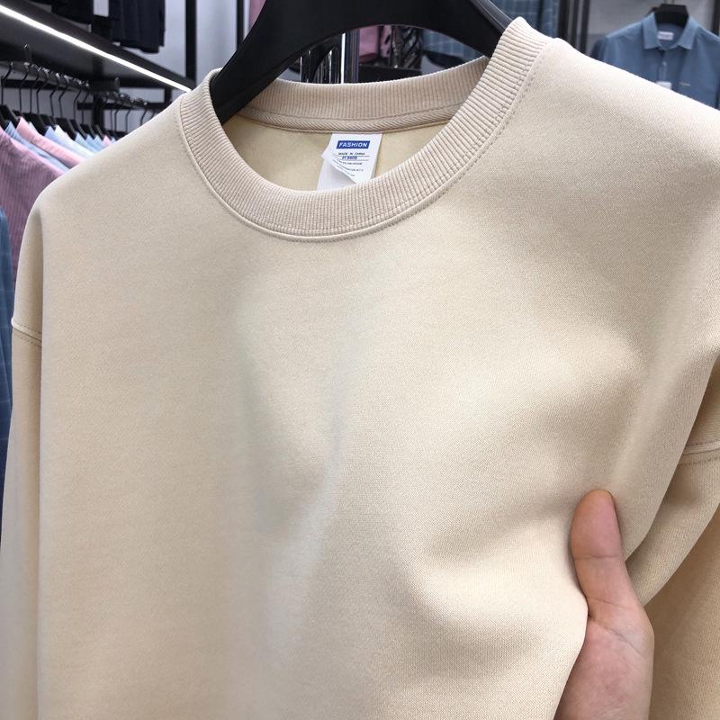 Pánská trendy jednobarevná mikina s kulatým výstřihem - Ležérní pulovr na podzim a jaro