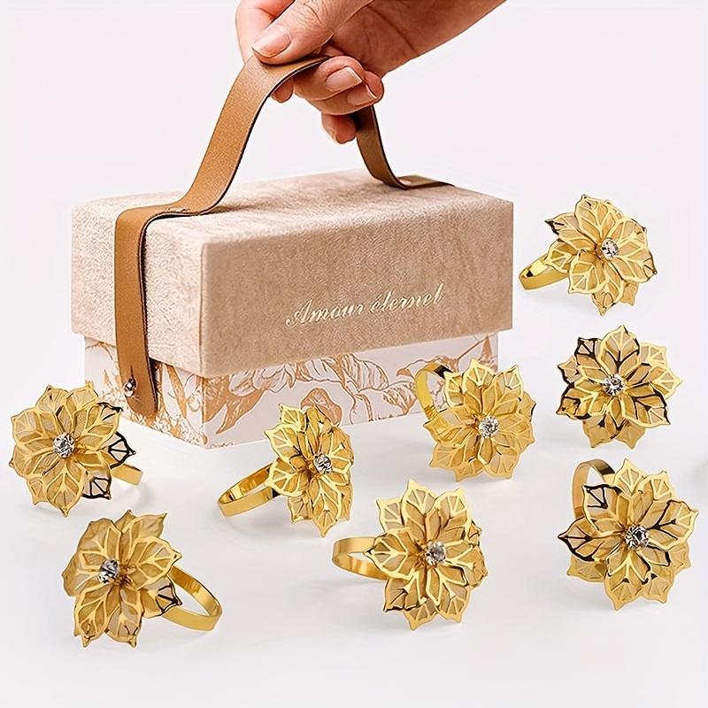 Elegant 4 Pcs Hotel Napkin Rings Metal Petal Napkin Buckle Wedding Tableware Delicate Mouth Cloth Ring for Fine Dining