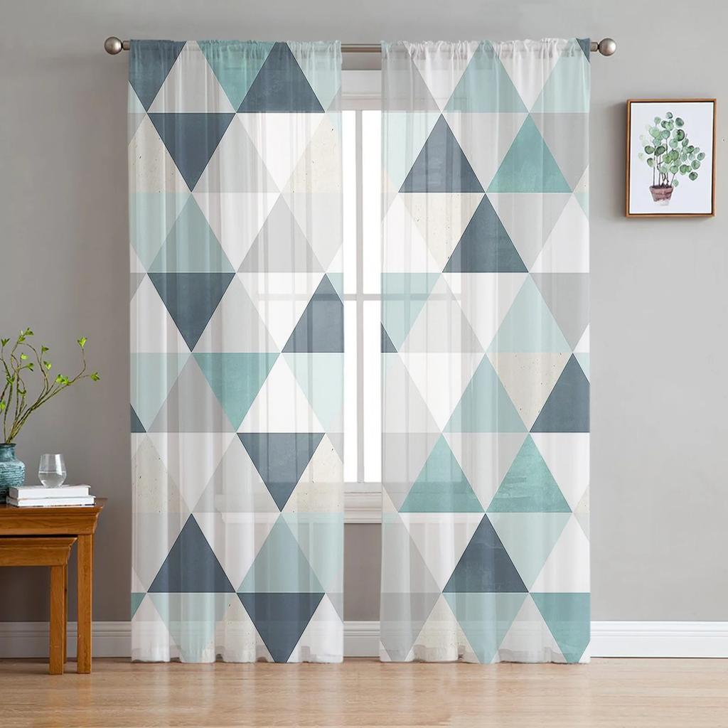 Abstrakte Geometrische Dreieck Tüll Vorhänge Für Wohnzimmer Dekoration Modern Chiffon Transparent Voile Küche Schlafzimmer Fenstervorhang