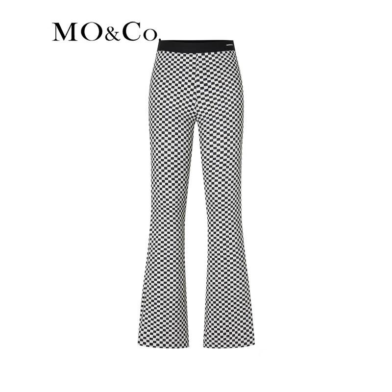 MO&Co. Black & White Checkered High-Waist Flared Pants