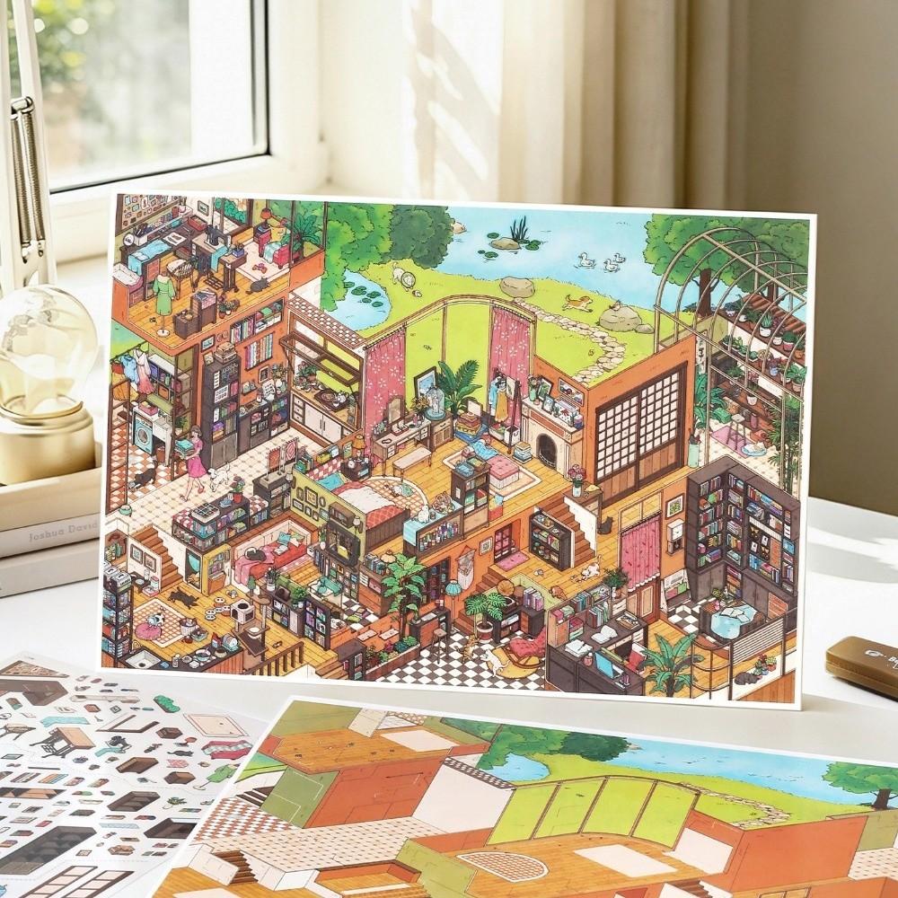 My Home Theme Cabin Scene Stickers PET Die-cut 3D Stacking Stickers Scrapbook Stickers Art Crafts