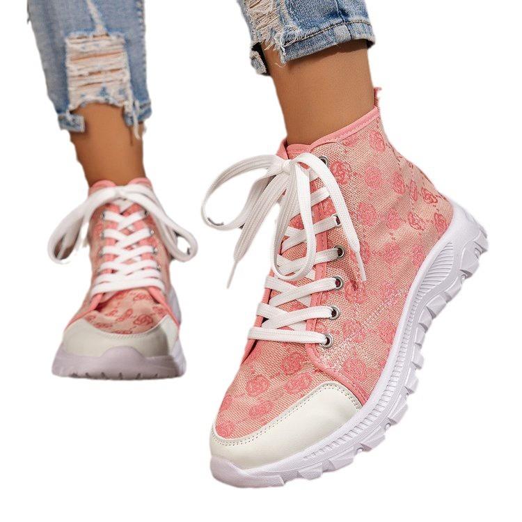 Large size printed high-top casual single shoes autumn and winter new cross-strap platform versatile women's shoes