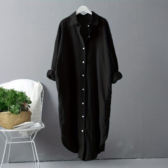 Chemise Femme Revers Manches Longues Boutons Patte de Boutonnage Hauts de Chemise avec Poches Couleur Unie Coupe Régulière Chemise Décontractée Travail Vie Quotidienne