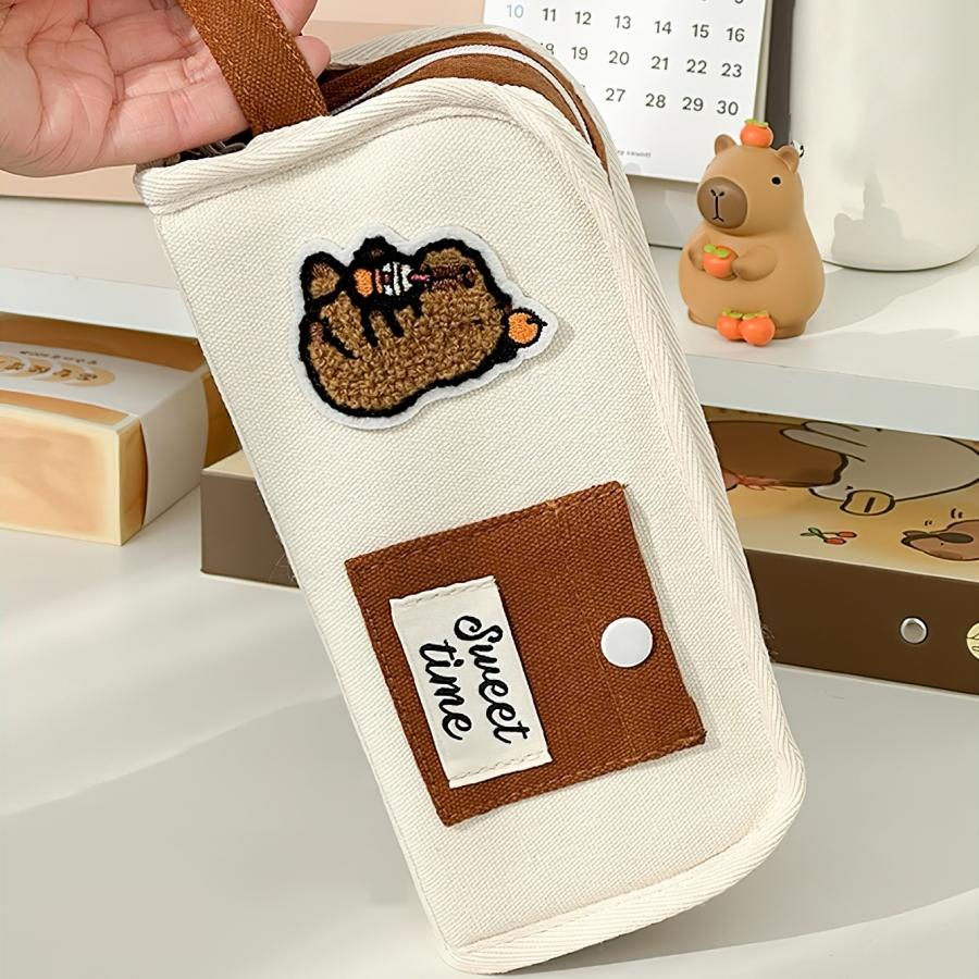 Sweet Time Pencil Bag Pen Case Cute Cartoon Design Hitting Color Storage Pouch for Stationery School
