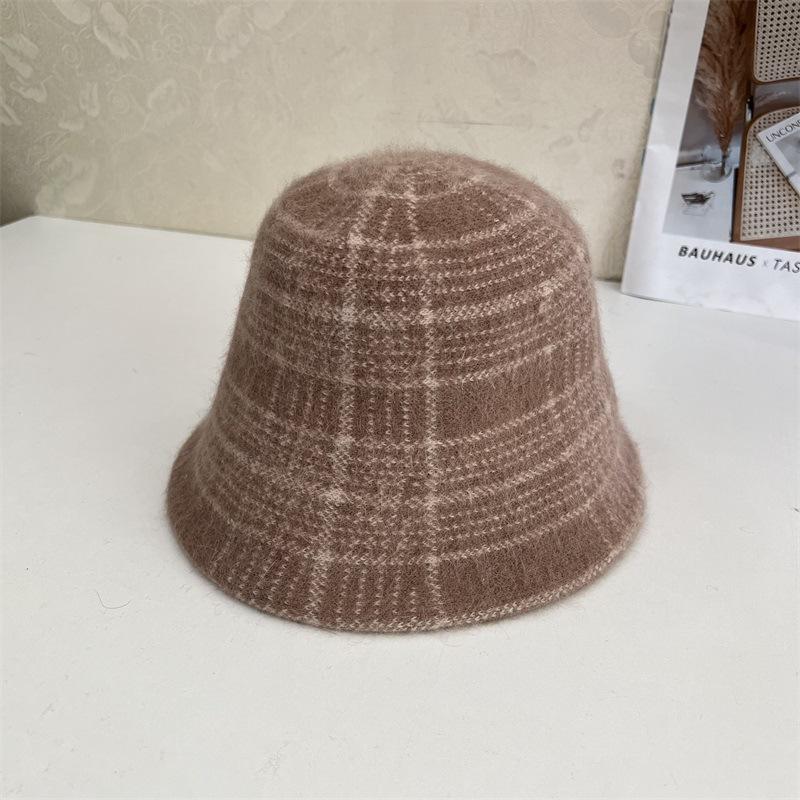 Autumn and Winter Wool Basin Hat Warm Soft Waxy Rabbit Hair Wool Blend Bucket Hat Ladies Striped Water