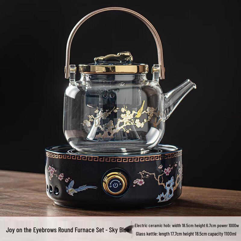 Chaxun Handmade Heat-Resistant Glass Teapot - Joyful Plum Blossom Design with Double Liner