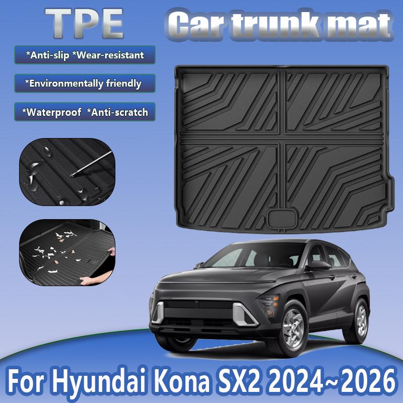 TPE Car Trunk Mat For Hyundai Kona SX2 Electric 2024 2025 2026 Kona Kauai Anti-dirty Rubber Pad Tools Cargo Liner Accessories