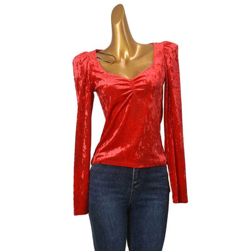 Fashion Water Drop Collar Long Sleeves Silm Pullover Tops Export Foreign Trade Original Order Card Missing Square Collar Bottoming Shirt