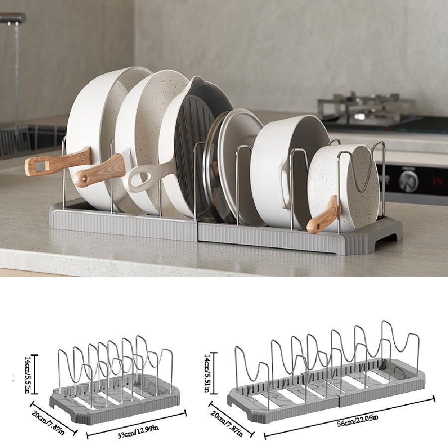Adjustable Kitchen Sink Organizer - Expandable Dish Drainer Rack with Lid Holder, Countertop Storage for Dishes, Pans, Utensils
