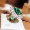 Fashion Jewelry Green Zircon Ring For Women Luxury Square Full Diamond Inlaid Grandmother Green Zircon Ring Party Birthday Gift