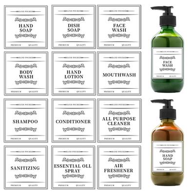 12Pcs Bathroom Labels for Organizing Bottles and Storage Box Waterproof Soap Shampoo Dispenser Self-Adhesive Sticker