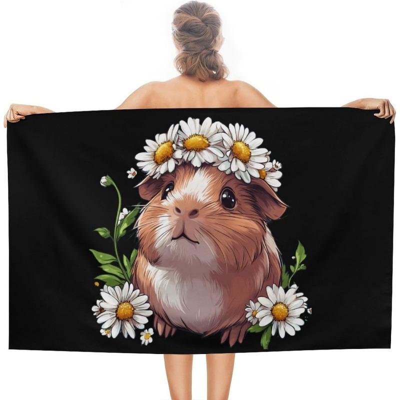 

Guinea Pig Daisy Flower Beach Towel, Quick Dry for Sports Spa Yoga Hotel Gym W40*H60(CM)