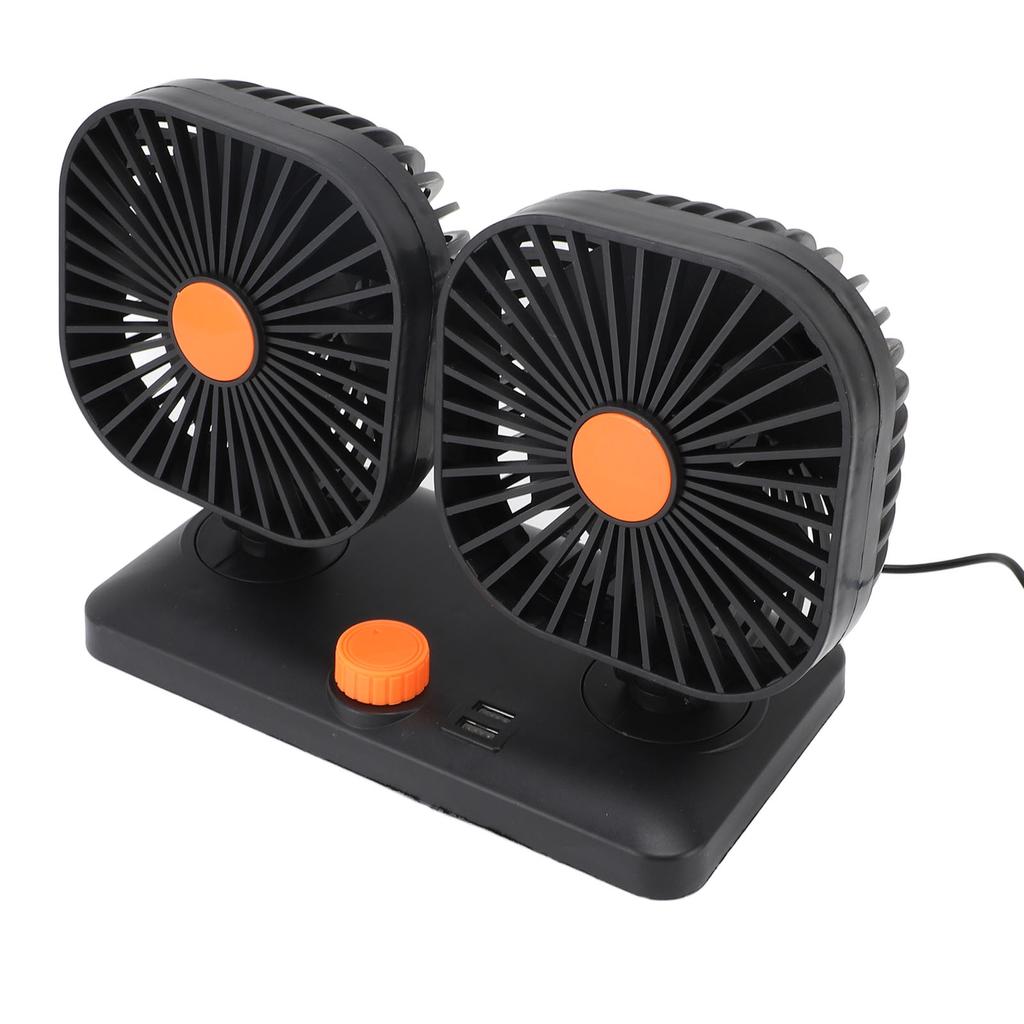 Car Fan Dual Head USB Fan Quiet 12V 24V Portable Auto Cooling Fan for Vehicles Home Bedroom Use