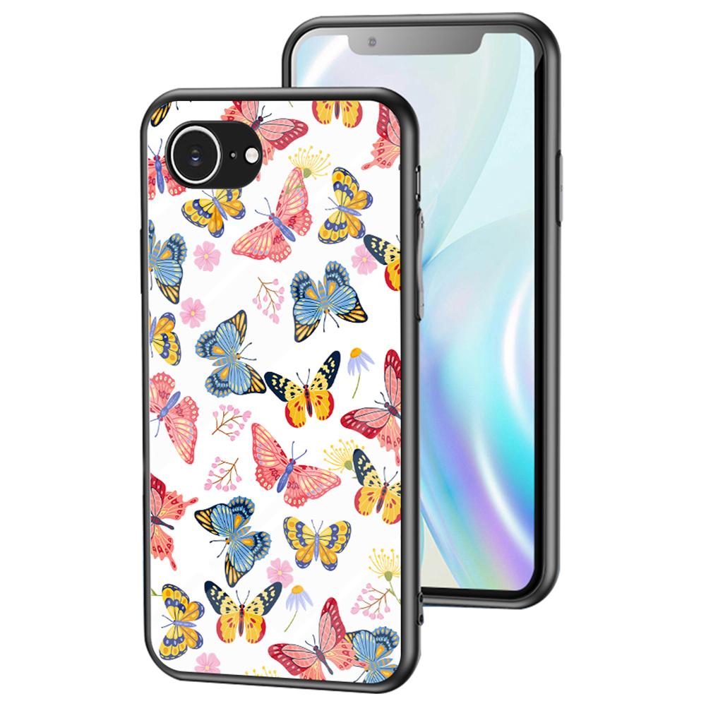 

For iPhone 16e Case Butterfly Pattern TPU+Tempered Glass Protective Phone Cover Colorful Butterfly