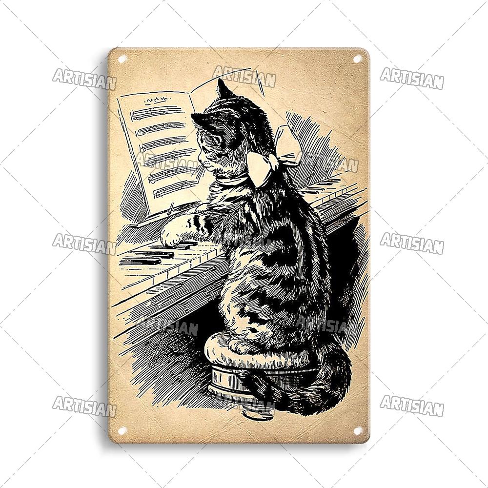 Pôster de Metal Retrô Gato Preto Artista Animal de Estimação Engraçado Vintage Decorativo Placa de Estanho Garagem Bar Pub Clube Cozinha Casa Decoração de Parede Caverna do Homem